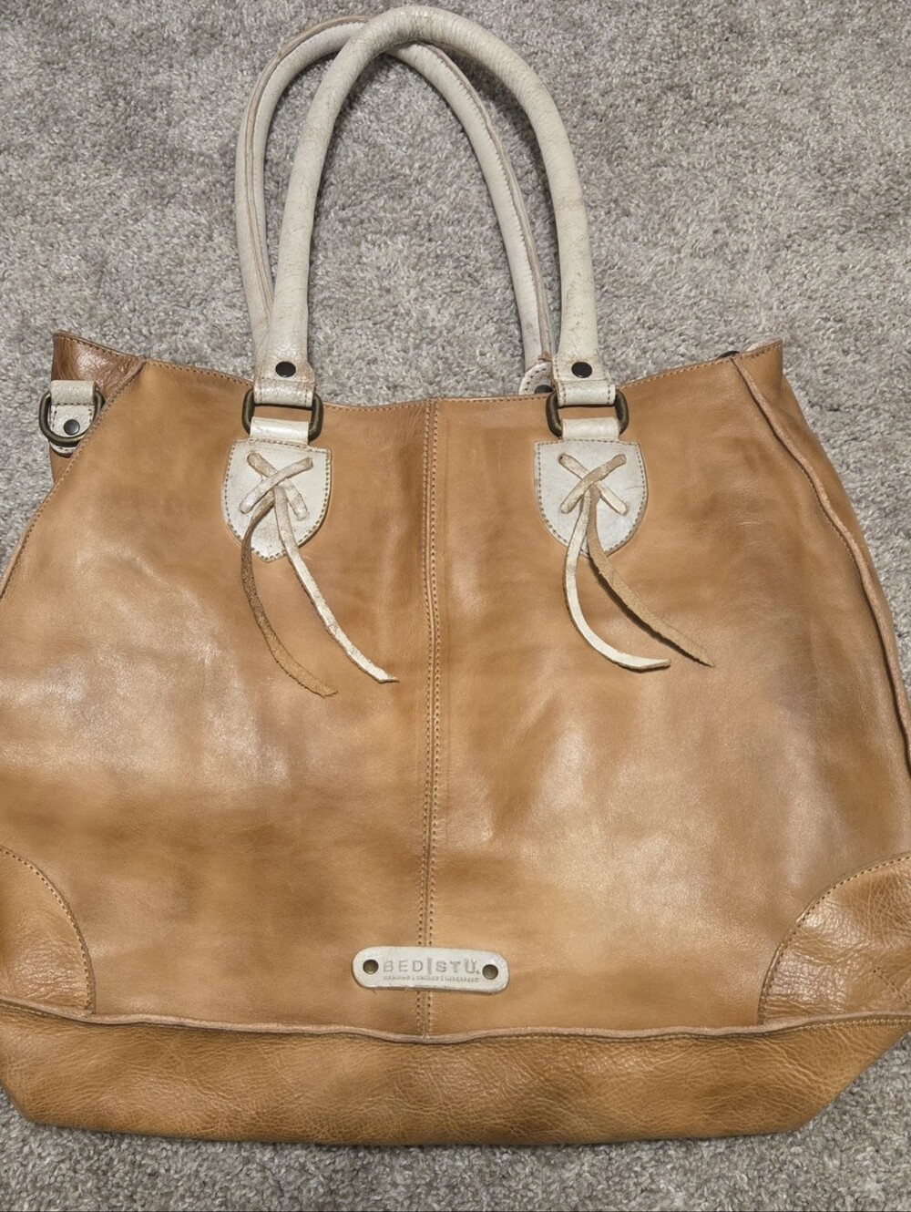 BED|STU Tan Leather Tote with Cream Accents - Picture 2 of 5